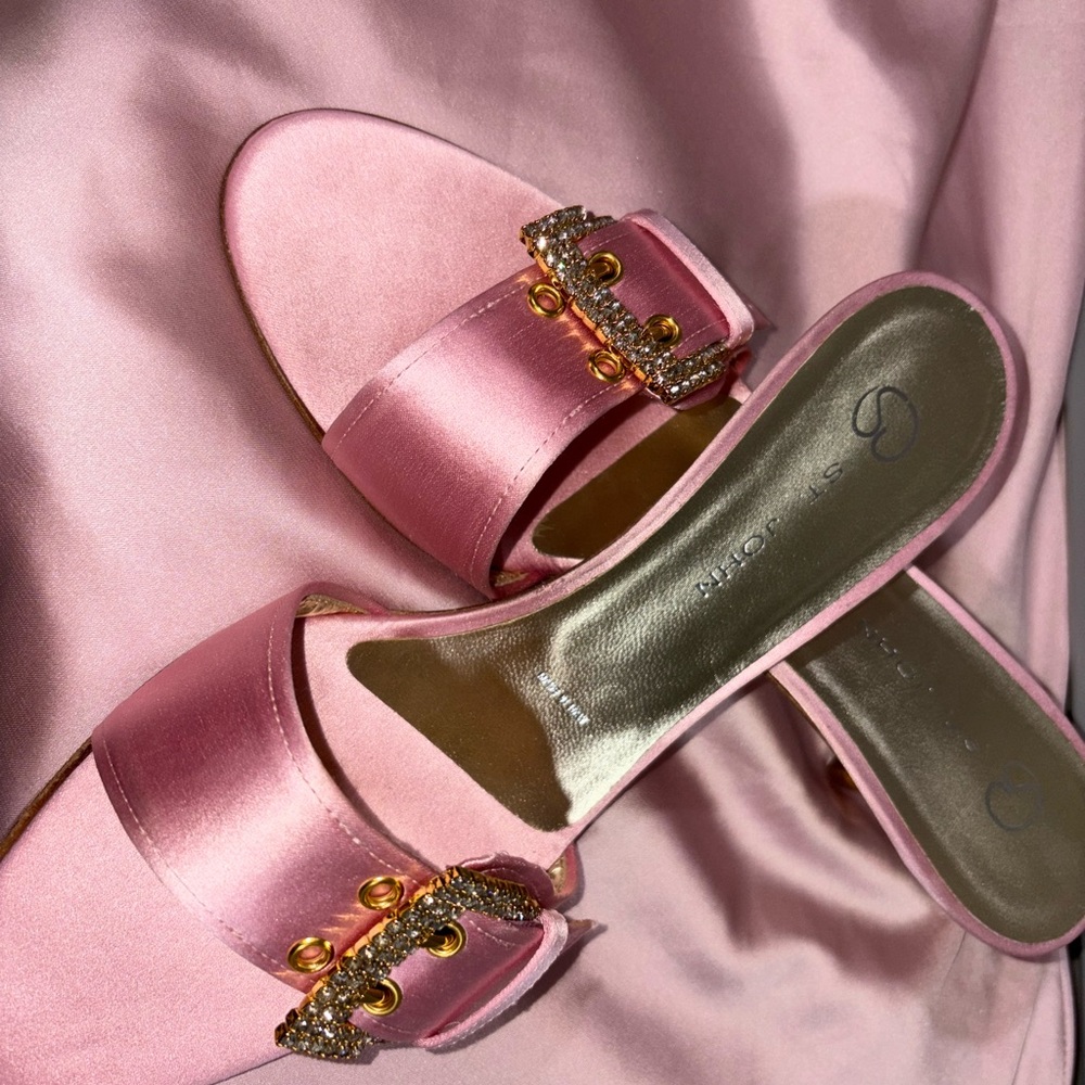 St. John Pink and Gold Sandals with Crystal Embellishments